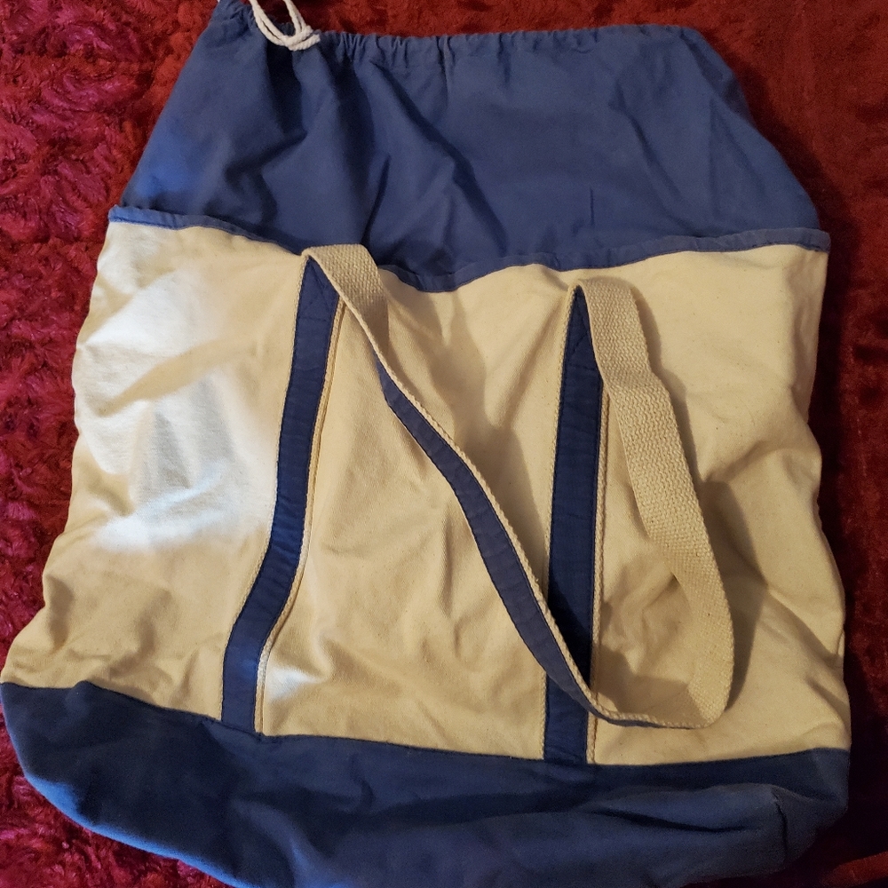 CANVAS BEACH BAG!! BLUE & CREAM BEACH BAG!